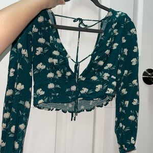 Sage Teal Floral Crop Top
